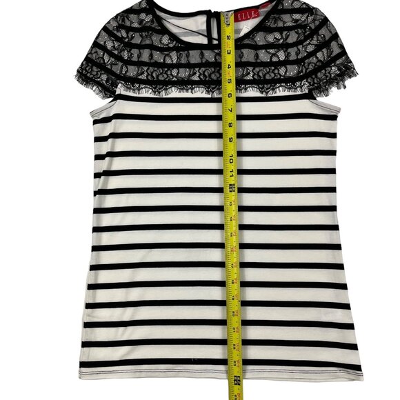 Elle Top Striped Jersey Lace Cap Sleeve Size XS Might Fit Size Small - Picture 11 of 15